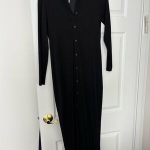 Uptown Black Maxi button Dress